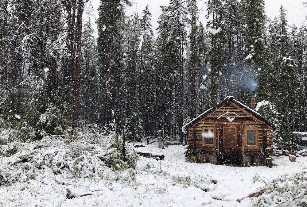 Montana, snow, June, cabin